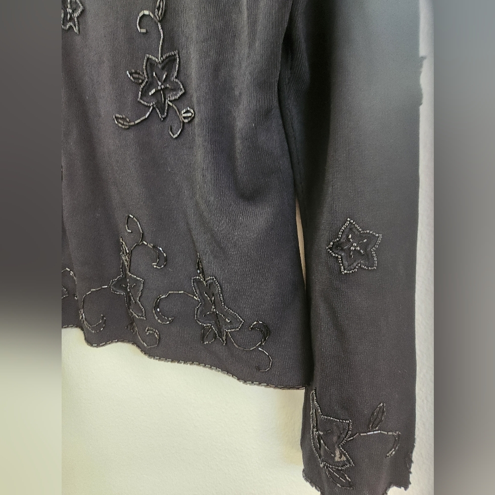 Vintage Cyrus Cardigan Beaded Stars Floral Bell Sleeves Black‎ Large - Picture 10 of 12